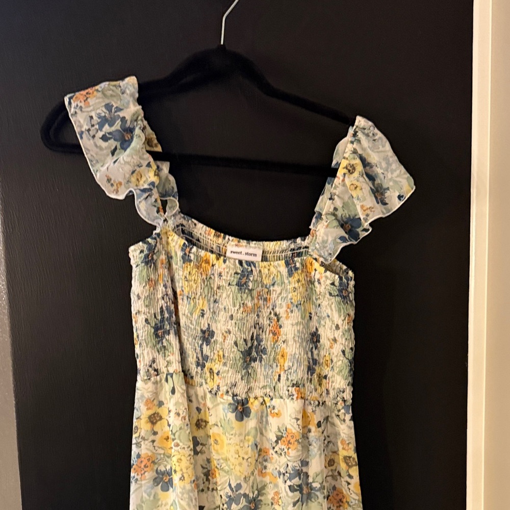 Sweet Storm Multicolor floral Smocked Dress with flutter sleeve